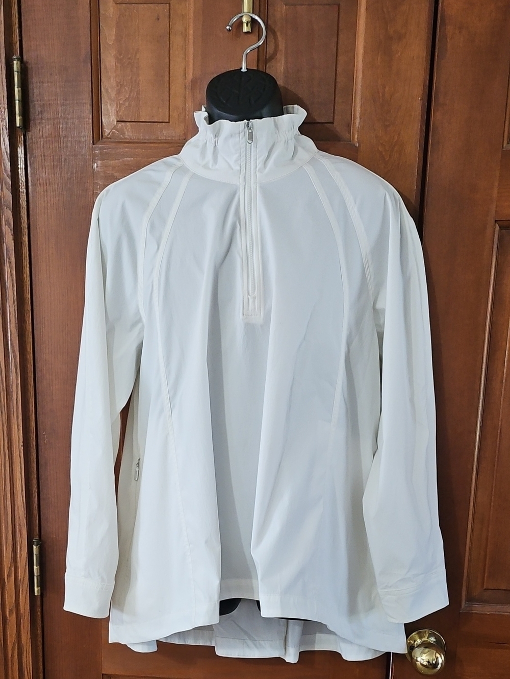 Athleta White Lightweight High/Low Jacket with Ruffle Collar Sz L